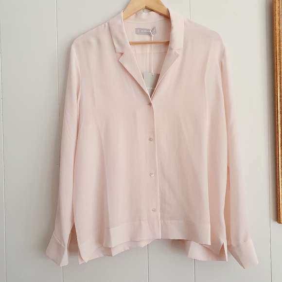 NWT Everlane Clean Silk Notch Shirt | Blush Pink | Silk | Size 12 - Picture 5 of 10